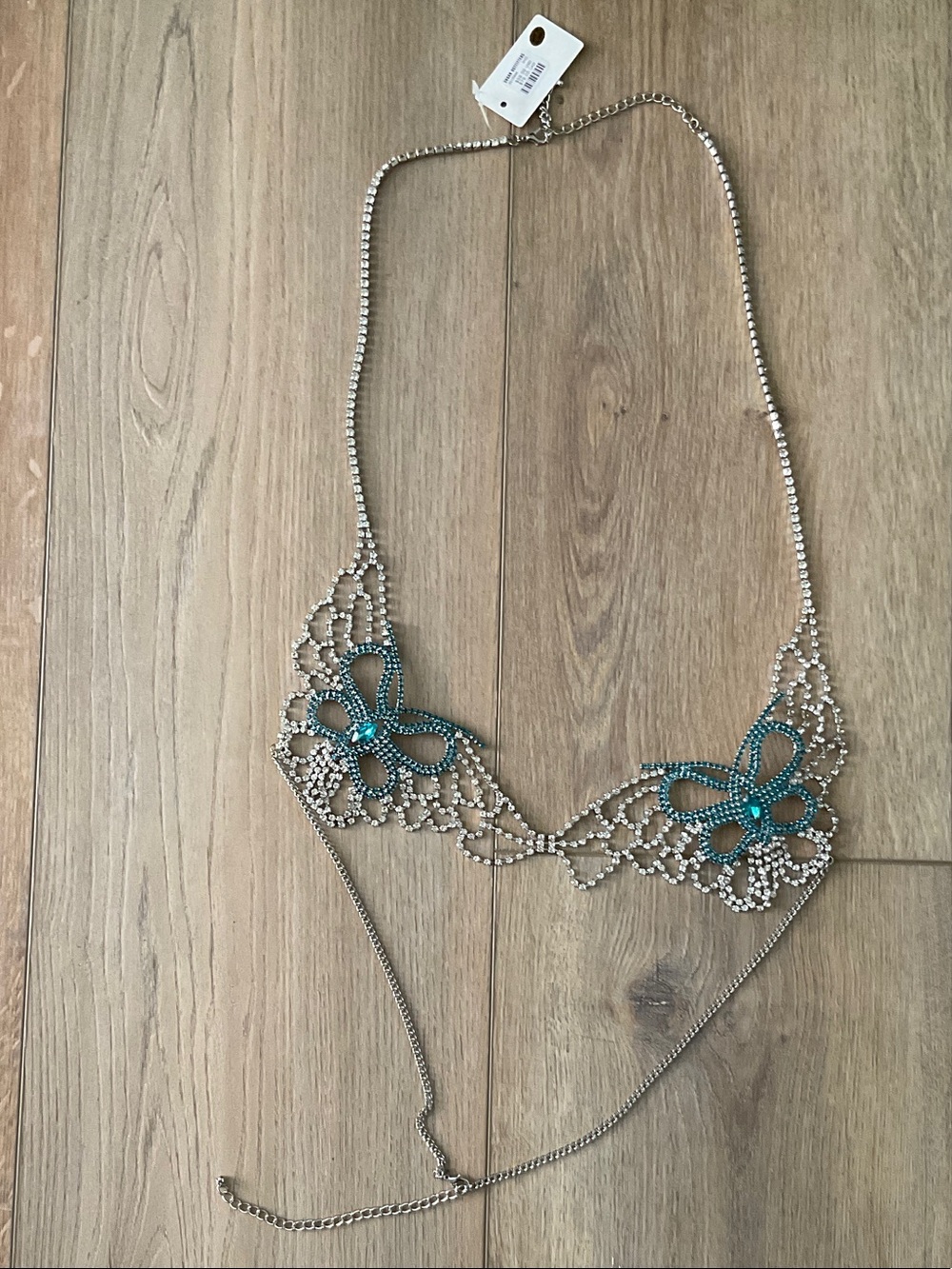 NWT Urban Outfitters Rhinestone Butterfly Chain Bra Turquoise Body Jewelry Y2K